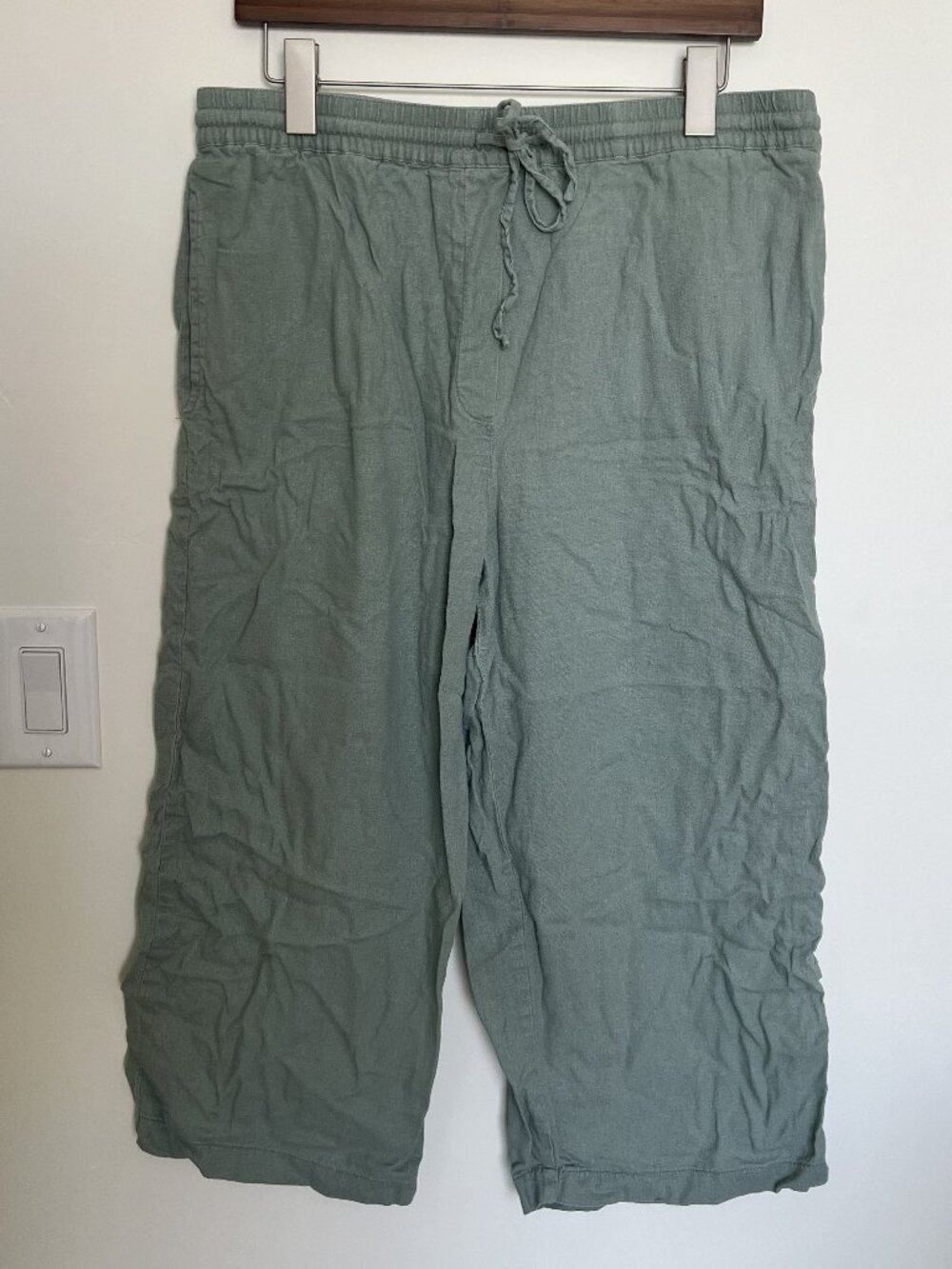 Sage Green Linen Drawstring Capris